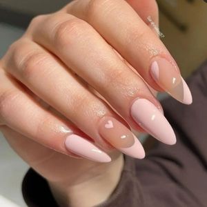 Press on nails long almond pink heart ❤️
